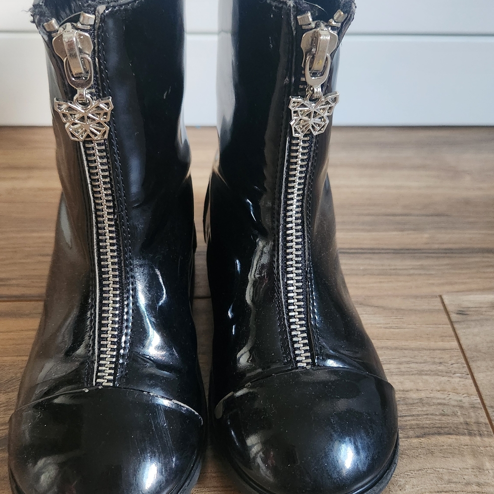 Black Ankle Boots with Silver Zipper